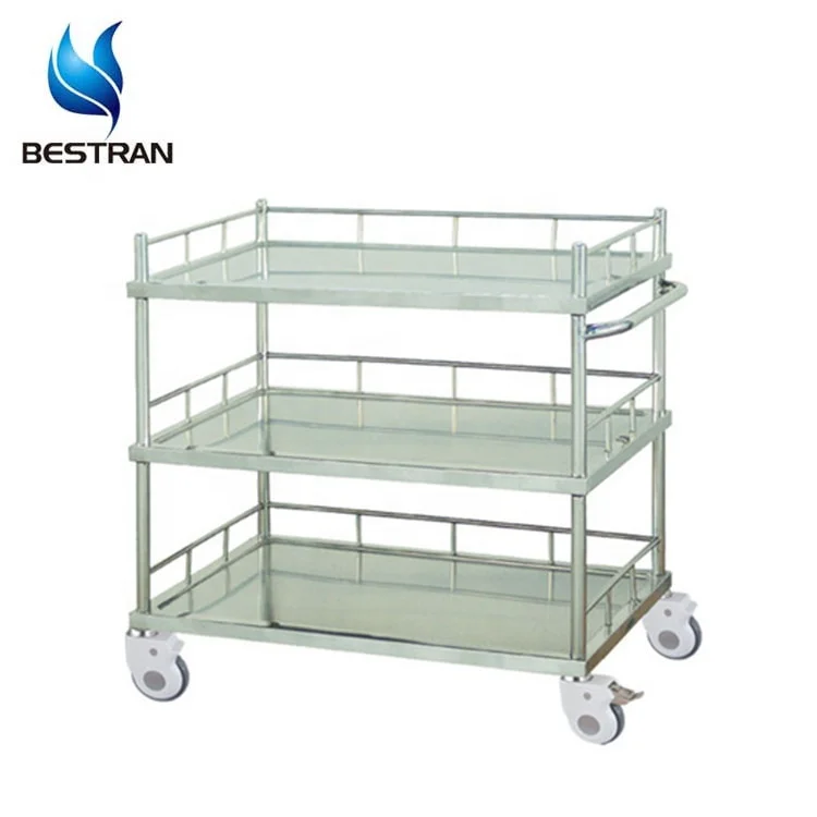 BT-SIT016 Hospital Stainless Steel Trolleys for Infusion Bottles Mobile Medical Instrument Cart with Shelves Wheels Price