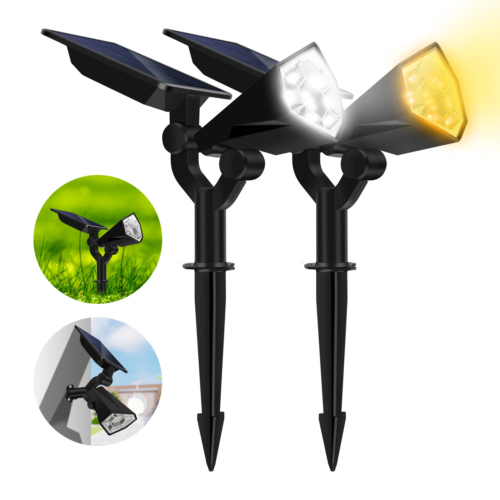 Hight Quality 2 Color Temperature in 1 Outdoor Landscape Waterproof LED Solar Garden Pathway Spot Lights