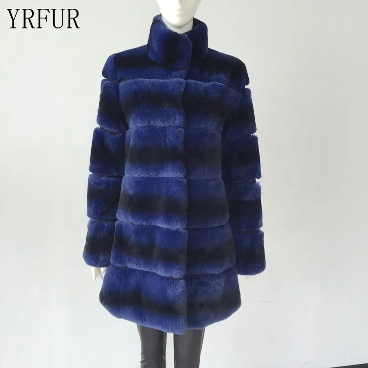YR952 New Russian Style Luxury Long Style Rex Rabbit Chinchilla Dyed Fur Coat