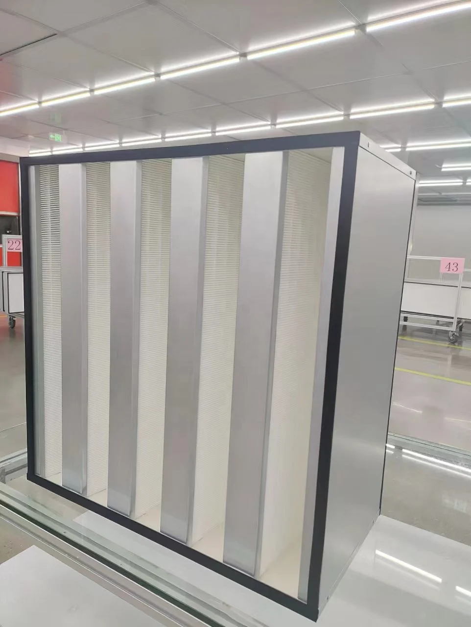 Hot Selling Industrial V-Bank Air Cleaner Stainless Steel Galvanized Frame HEPA H14 Filter Big Airflow Glass Fiber Medium New