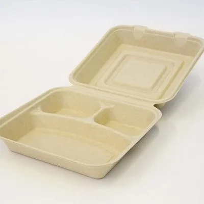 
Non Slip Textured Sugarcane Bagasse Biodegradable Compostable Clamshell Take-Out Box To-Go Container Hinged Container 
