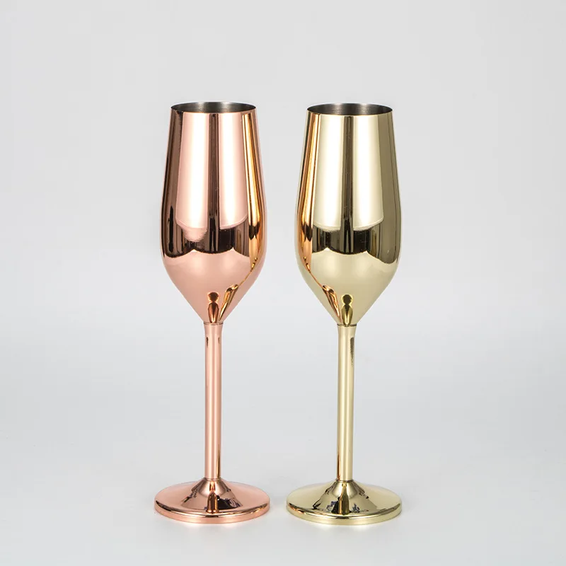 Custom Color 16oz Gold Silver Black Rose Gold Metal Goblet Wine Glass Stainless Steel Unbreakable Champagne Flutes