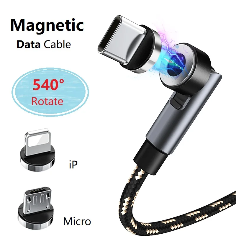 Bm4B wholesale 540 Degree Rotate 3 in 1 Magnetic Fast Charging Cable High Quality Nylon Braided Magnetic USB Charger Data Cable