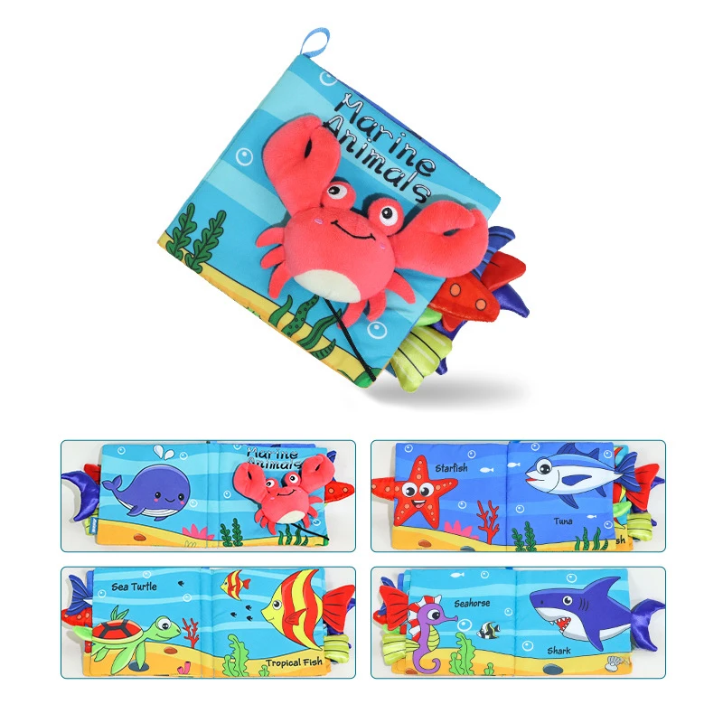 Custom Baby Early Education Book Fabric Tail Animal Soft  Book Tear Not Broken Early Puzzle Cloth Book For Baby Toy Wholesale