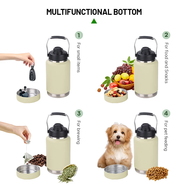 Fonwhy Custom 64 oz Large Capacity Stainless Steel Insulated Feeder Drinking Dog Cup Pet Outdoor Travel Water Bottle With Handle