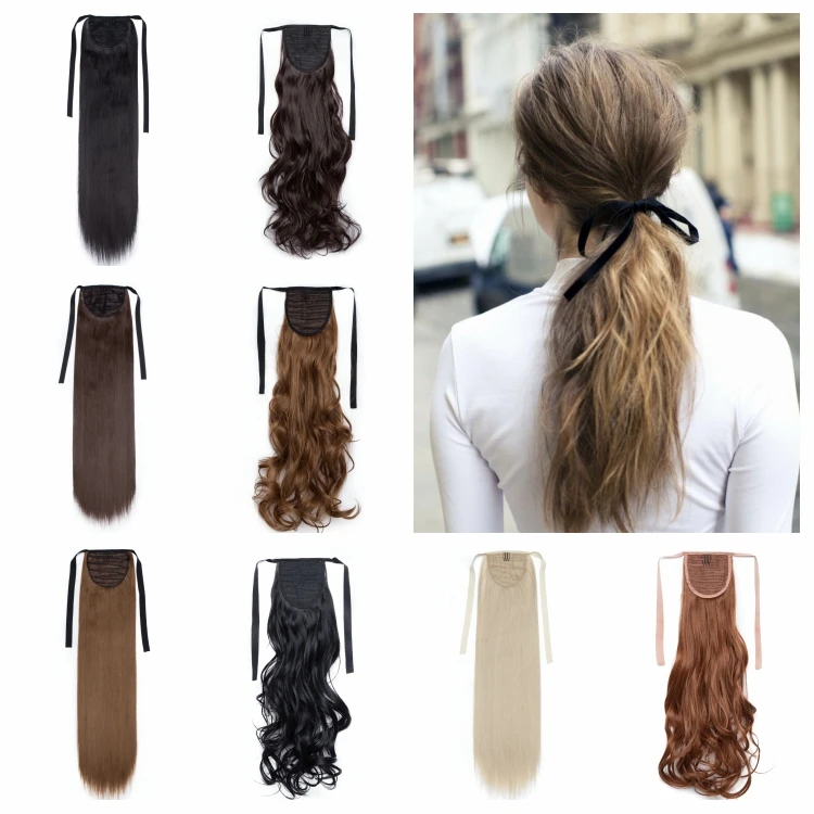 S-noilite Silky Straight Wavy Synthetic Hair Clip In Ribbon Ponytail Hairpiece Tie in Pony Tail  Hair Extension for Women
