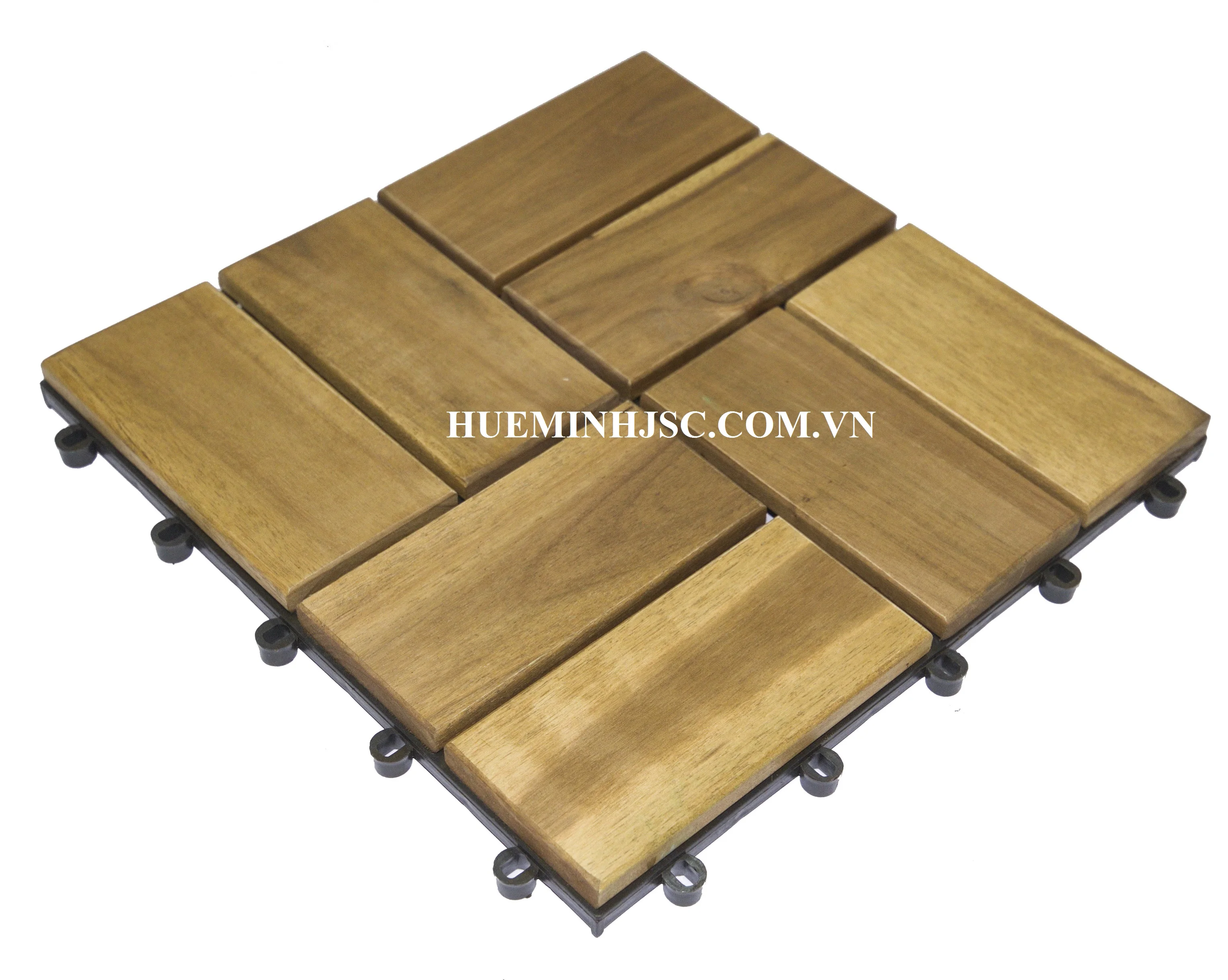 Interlocking Wood decking Tiles with Plastic Base Acacia wood from Vietnamese plantations easy to assemble