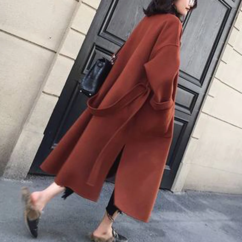 High Quality Women Simple Woolen Coats Casual Plain Suit Lady Winter Loose Long Blazers Coat Cashmere Jackets