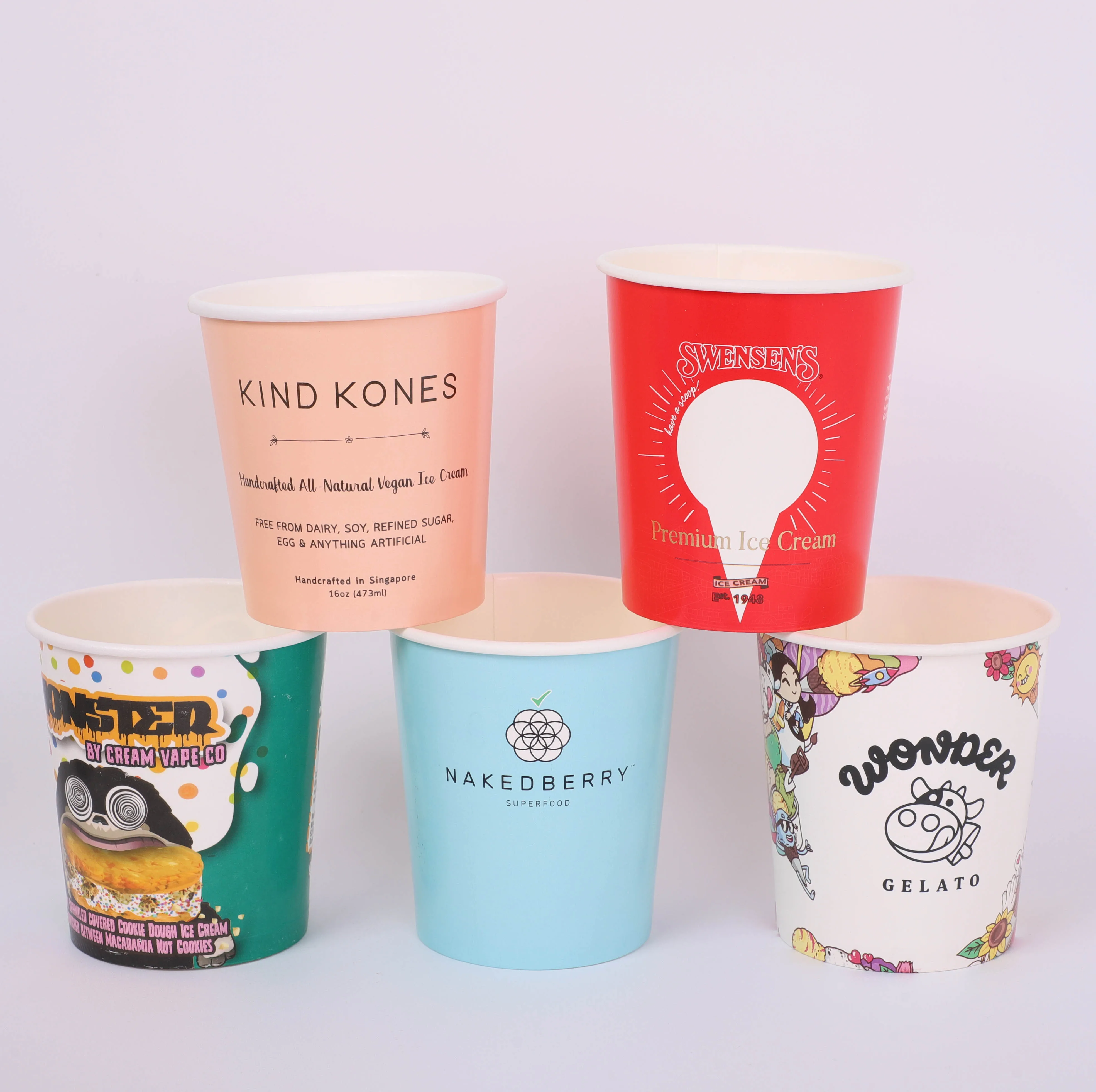 wholesale cardboard custom printed disposable eco friendly 4oz ice cream paper cups with lid spoon