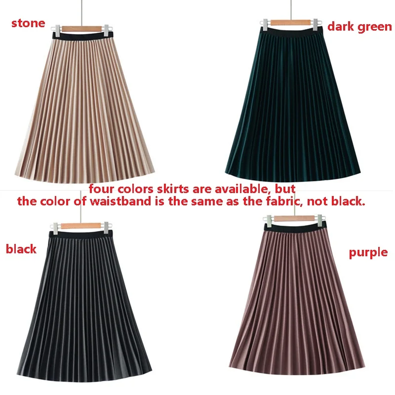 
autumn elastic waist long skirt pattern poly high waisted bandage A line knee length pleated skirt women 