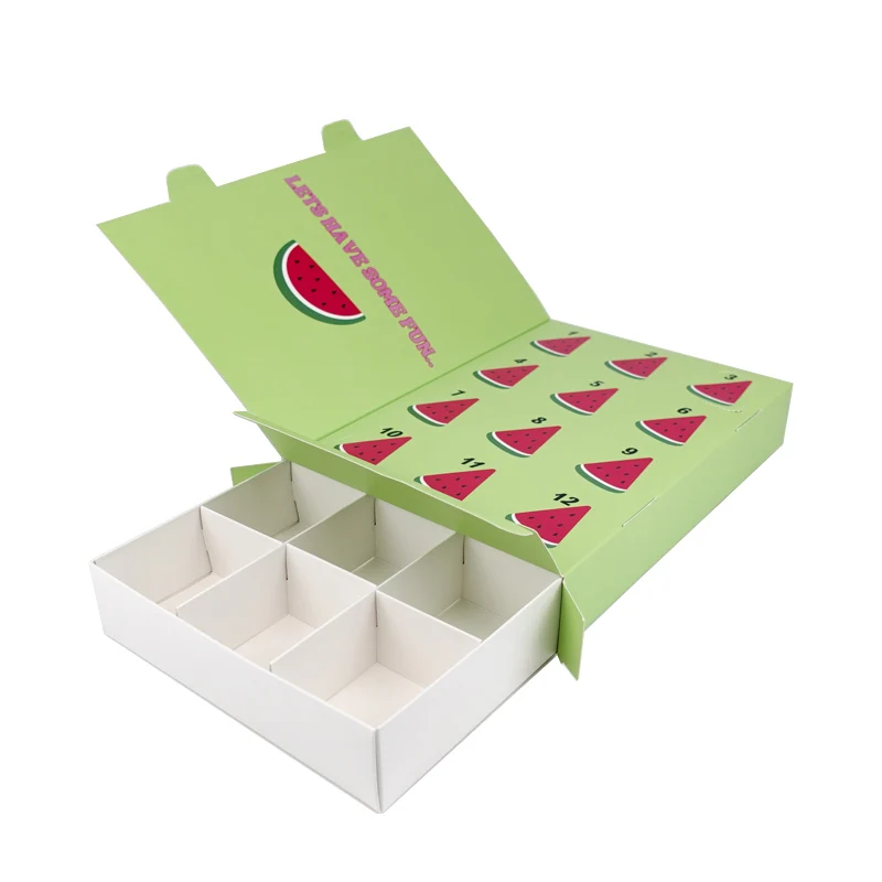 Custom Printed 12 Days Advent Calendar Boxes Christmas Cosmetic Gift Paper Calendar Box