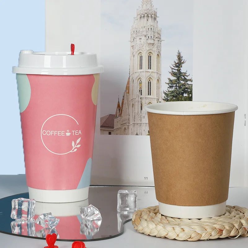High Quality Kraft Paper Pink Double Wall Coffee  Cup disposable Hot Water Beverage  Paper Cup  for Party Cheap Price In Bulk