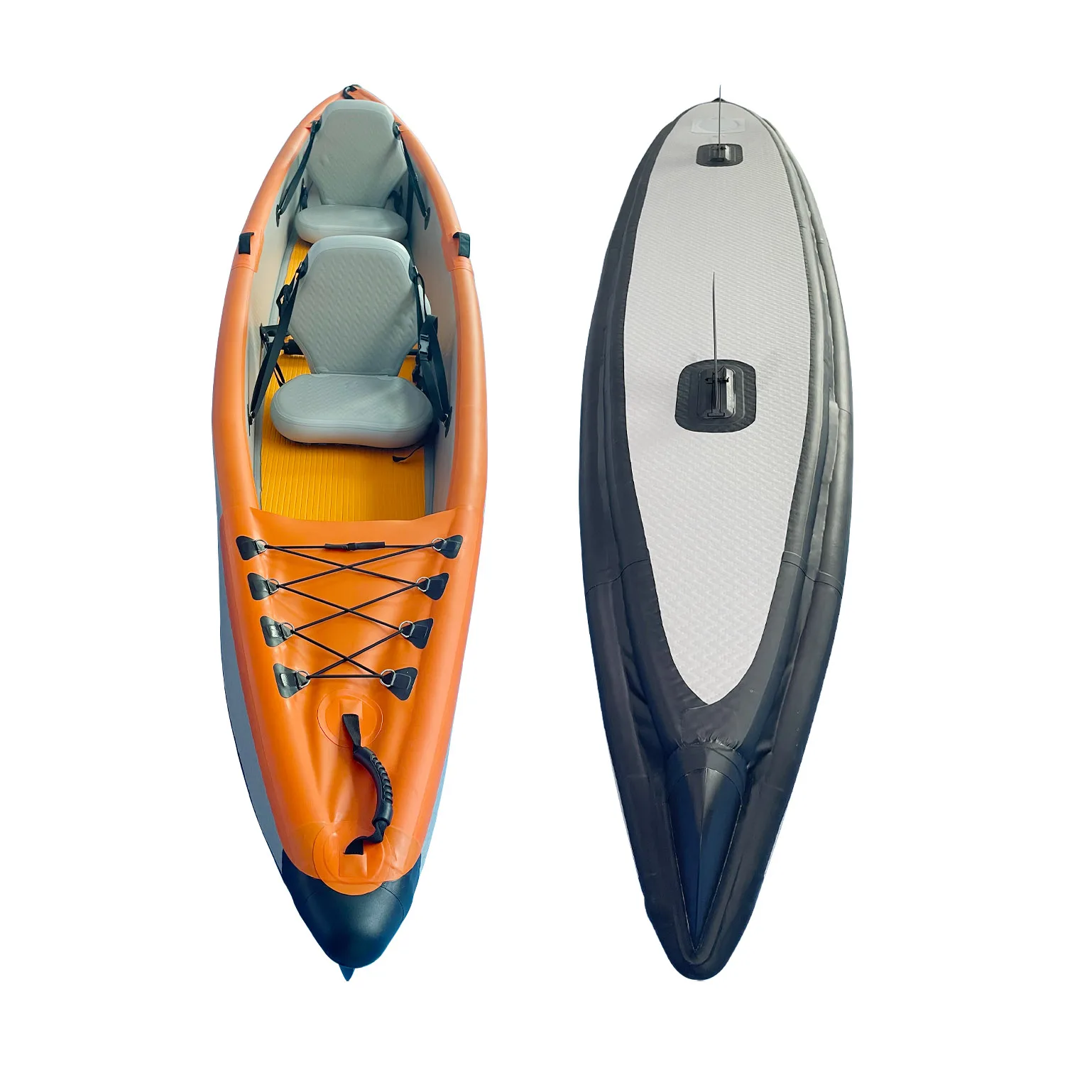 Modular Fishing Inflatable Kayak Canoe Rowing Boat Fishing OEM PVC 2-Person Double Seats Detachable K2 Skiing with Paddles