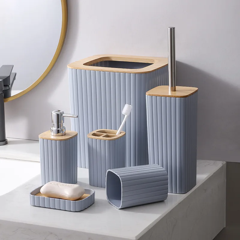 Plastic Bathroom Accessories 6 Pieces set modern Luxury Washroom Toilet Bathroom Sets For Home