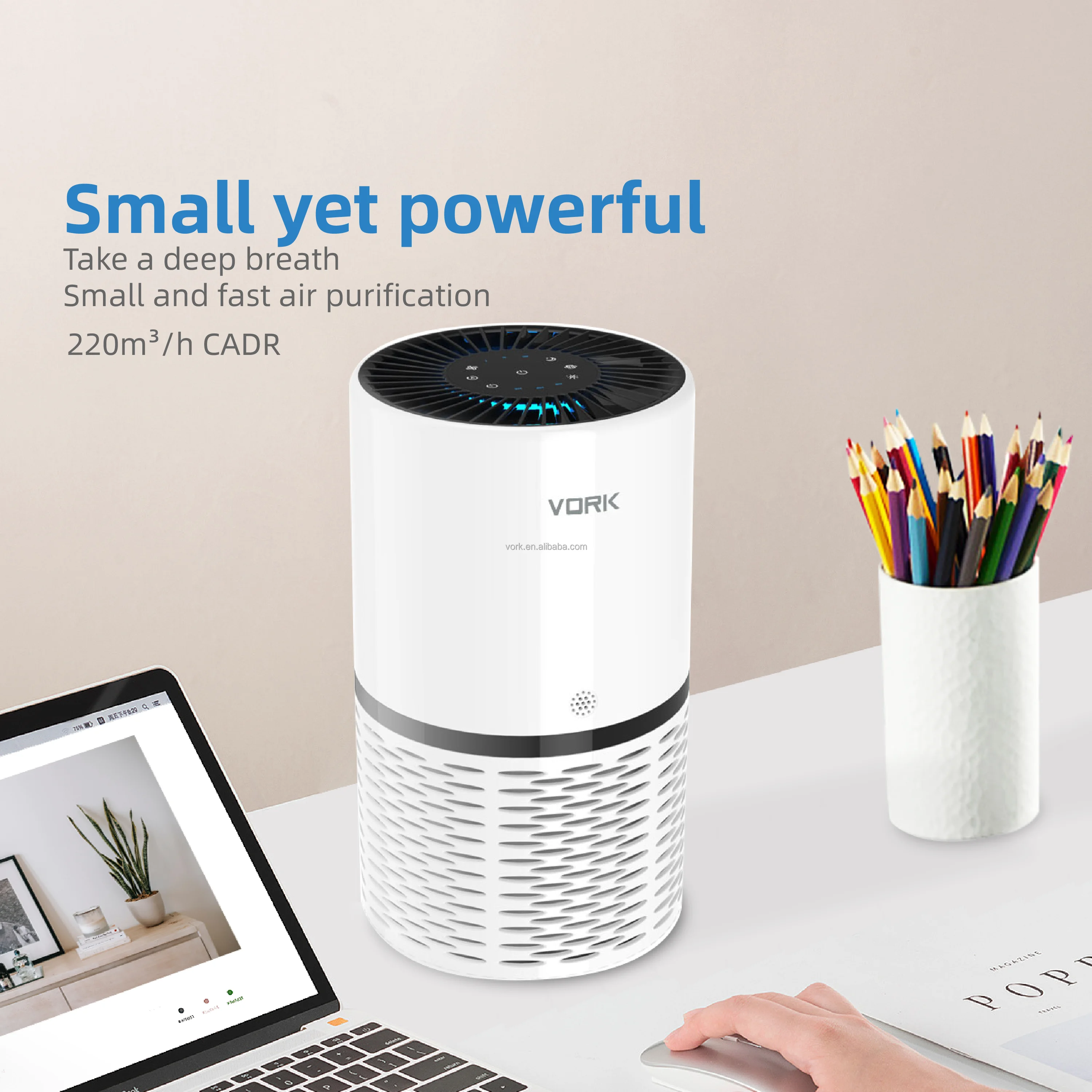 A home air purifier for home offices that filters 99 percent of the material in the air