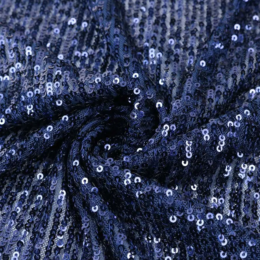 Stretch Sequin Fabric for Wedding Party Evening Dress Wholesale Ereflective Tape Stickerlue 3mm Stripe Custom Free Mesh Fabric