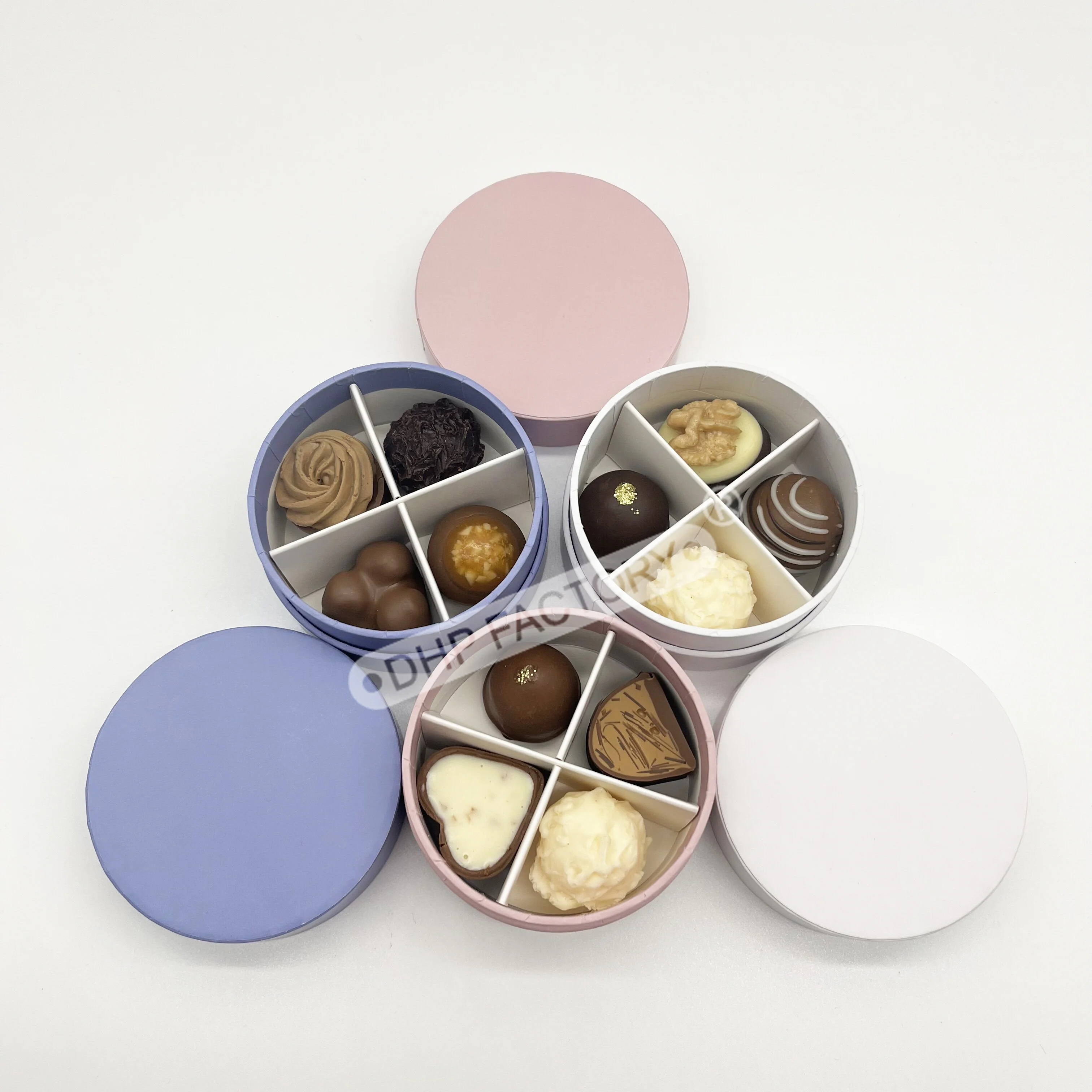 Exquisite Customized Printing Pink Wedding Party Gift Mini Cylinder Paper Tube Candy Chocolate Round Box with Paper Card Insert