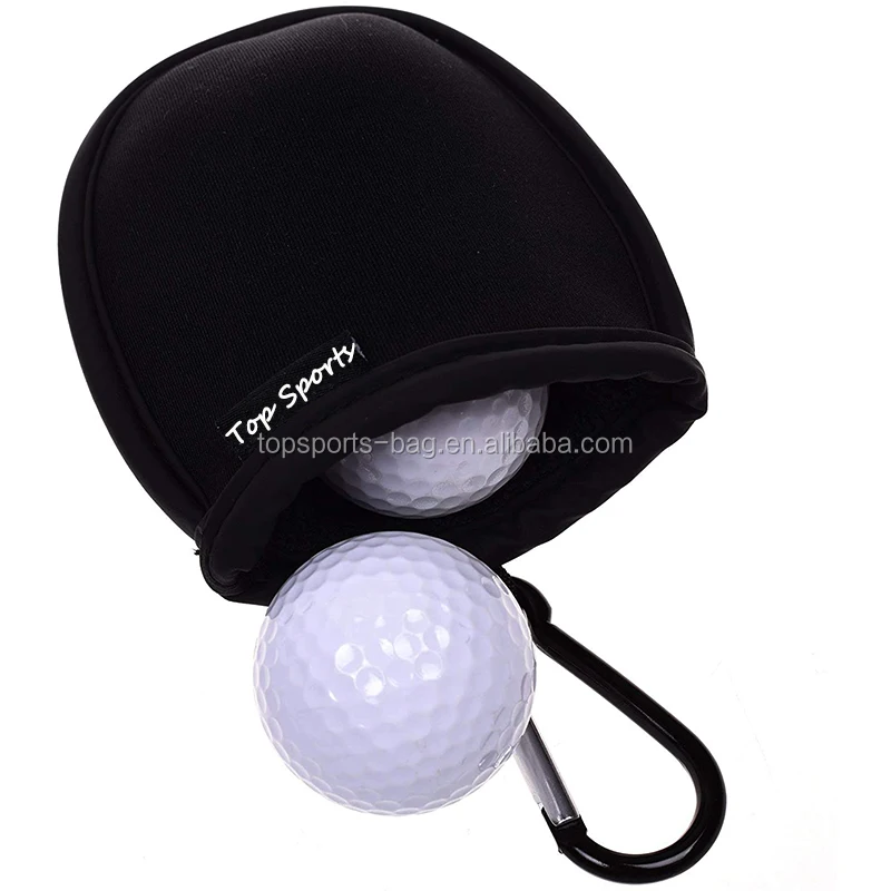 Blank Neoprene Golf Ball Holder Bag Golf Ball Cleaner Pouch Portable Pocket Golf Ball Washer with Clip Carabiner