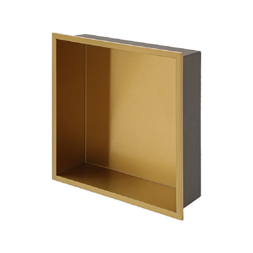 Gold Stainless Steel Wall Niche for Shower Bathroom Storage without Tiles Non-Dimmable LED Light Recessed Recessed Niche