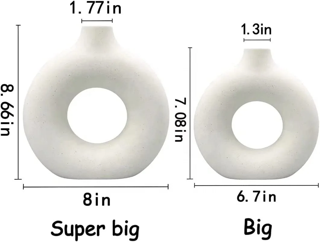 Beige White Ceramic Vase Set 2 for Modern Home Decor Boho Round Matte Vase for Farmhouse Wedding Party Living Room Office Decor