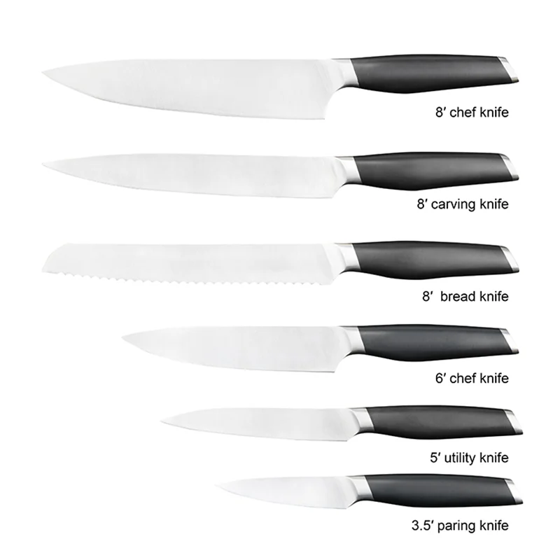 Customization Plastic Handle 6-Piece Knives Stainless Steel Utility Kitchen Chef Knife Set With Black Handle