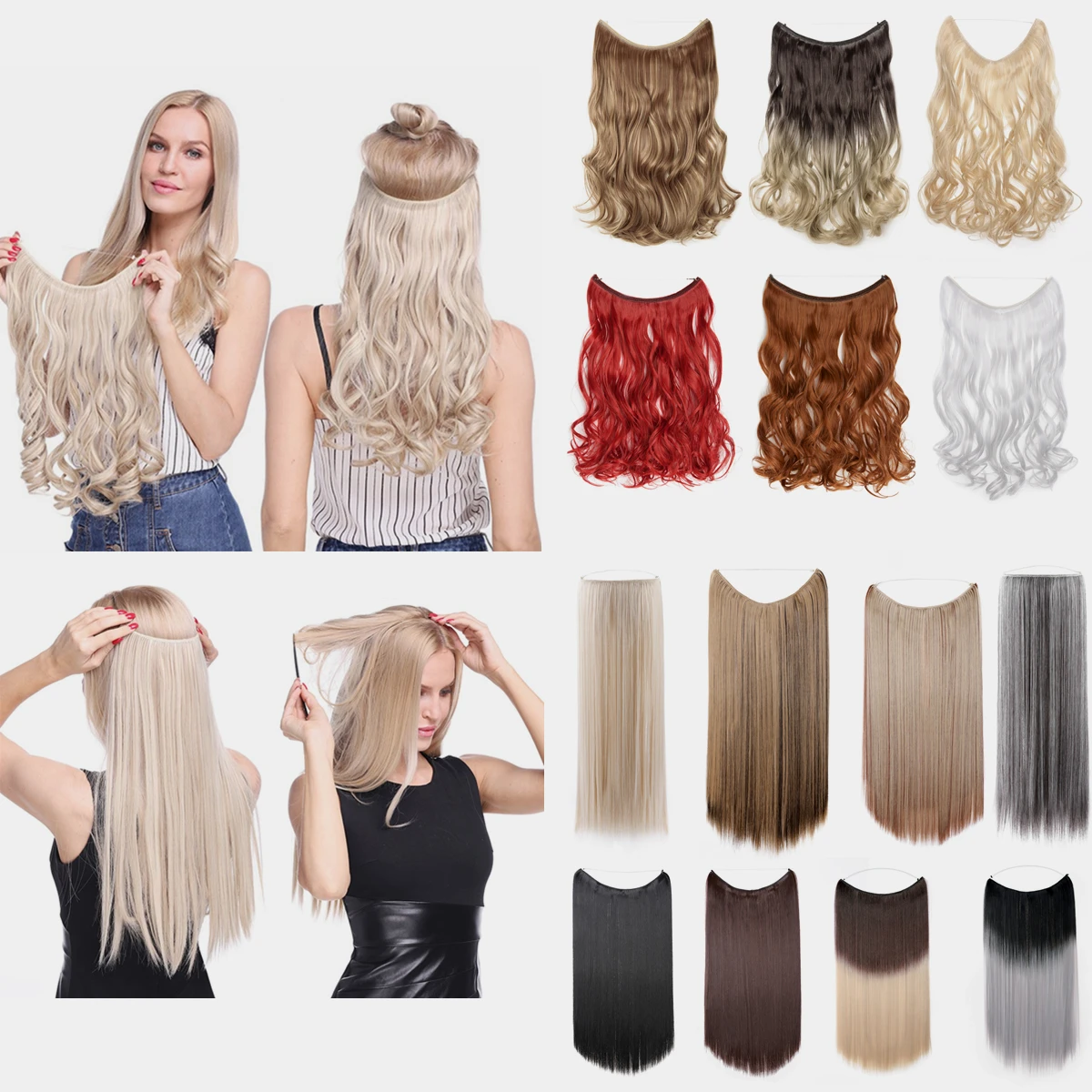 
Wholesale Straight wave curly 24inch 120g synthetic halo hair extension synthetic hair weft types of synthetic hair extension 