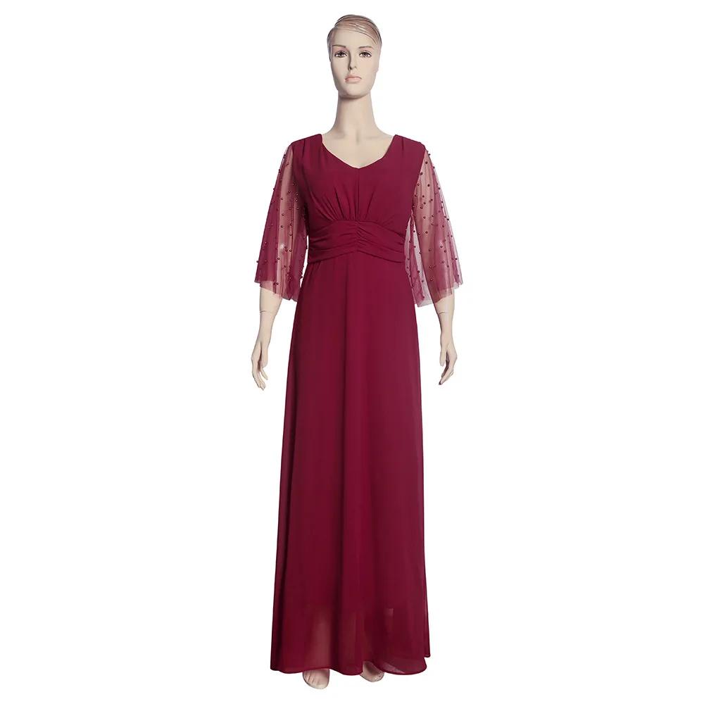 2022 new arrival solid color Polyester beaded  women party long gown evening dresses