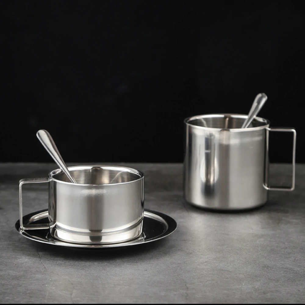 IKITCHEN 2022 New Product Coffee Cup Set Stainless Steel Tea & Cups Saucers Coffee Cup With Saucer Set