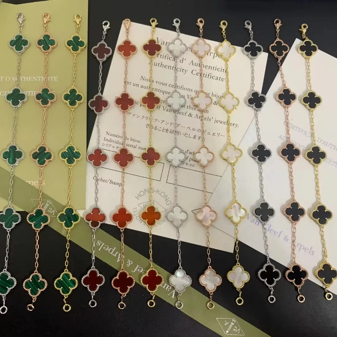 Designer Jewelry 18K Gold Plated Lucky Clover Bracelet Necklace Earrings Ring Jewelry Set For Women Gifts