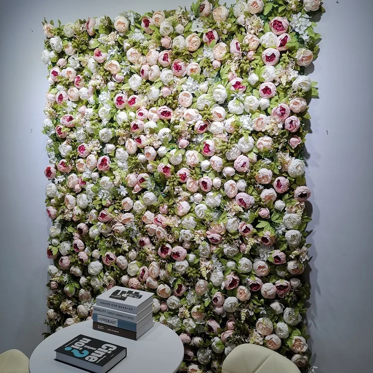 Y019 Wholesale Wedding Decorative Silk Fake Floral Wall Panel Roll up Flower Backdrop Artificial Peony for Sale