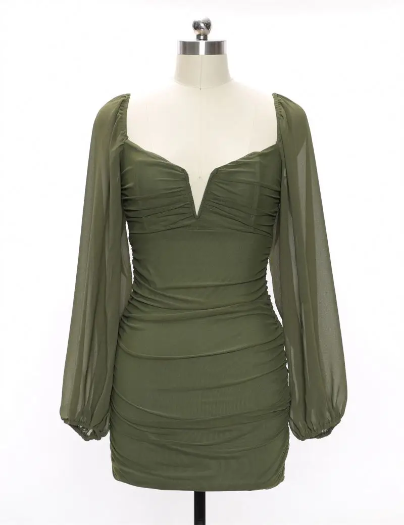 Backless Pleated Dress Women New Year 2024 Elegant Casual Solid Double Layer Mesh Mini Evening Dresses Female Clothing