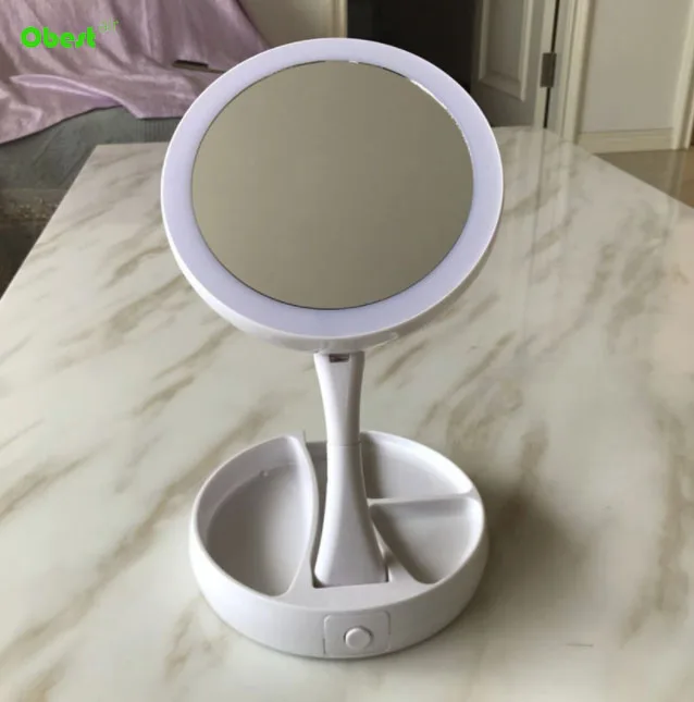 best sale dual sides 1/10 magnifying LED Custom Logo ABS Folding make up Mirror