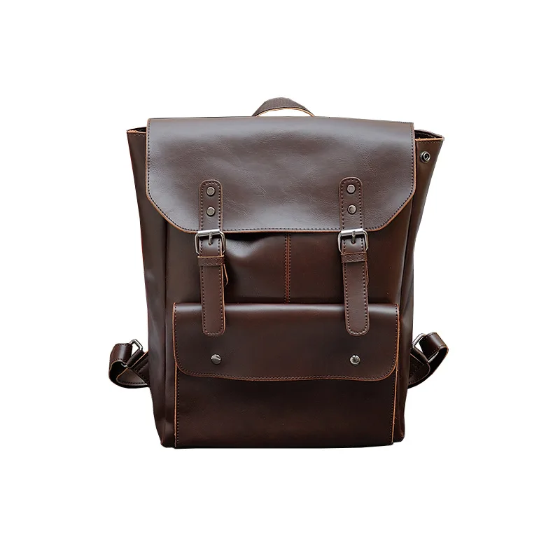 Vintage Waterproof Durable PU Leather Bag For Men Unisex Crazy Horse Leather Backpack