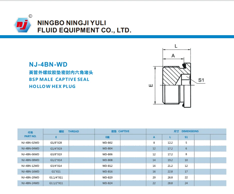wholesale carbon steel Captive Seal Hollow Hexagon BSP Male  Hex Plug