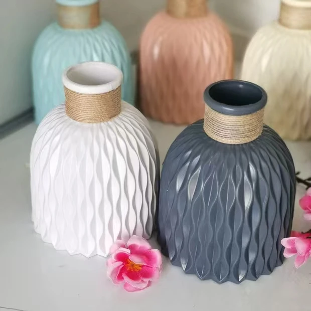 High Quality Minimalist Modern Hemp Rope Control Vase Plastic Vase Flowers for Home Party Decoration