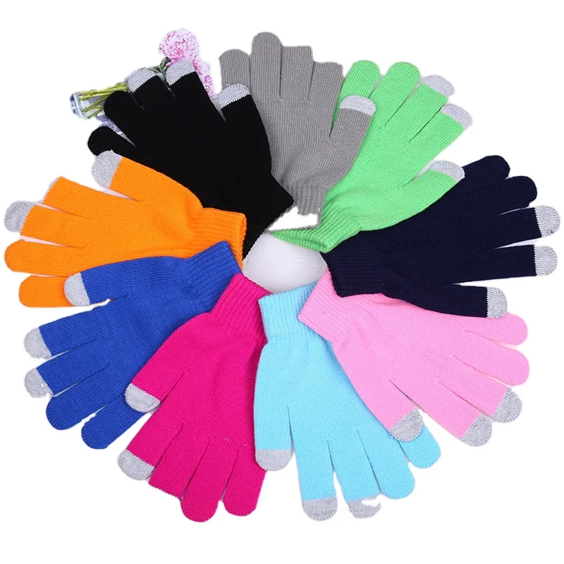 Китайская фабрика зимние теплые вязаные перчатки из акриловой пряжи сенсорный