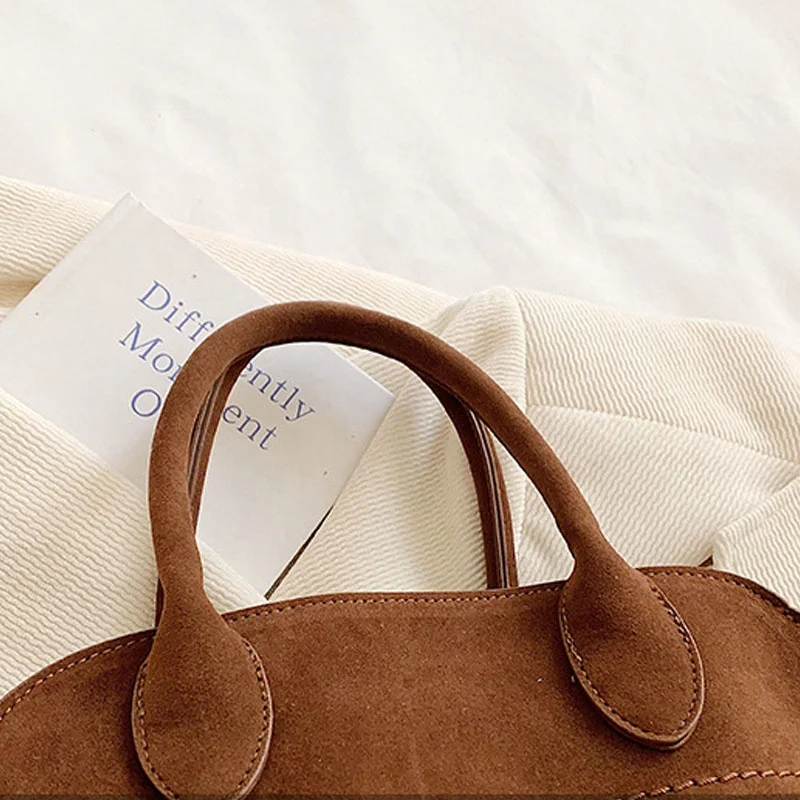 new fashion women suede handbag shoulder bag with two handles and one removable strap