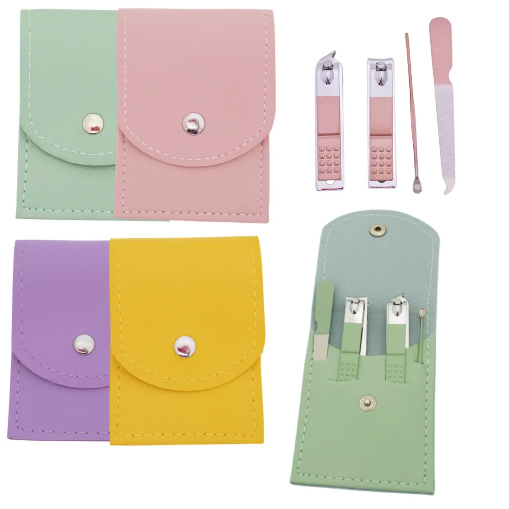 Stainless Steel Nail Clippers Kit  Small Gift 4PCS Set With PU Bag Custom Logo Wholesale