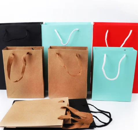 Restaurant Coffee Food Takeaway Carry Recycled Brown Kraft Paper Bags Custom Printing Craft Grocery Shopping Packaging bags