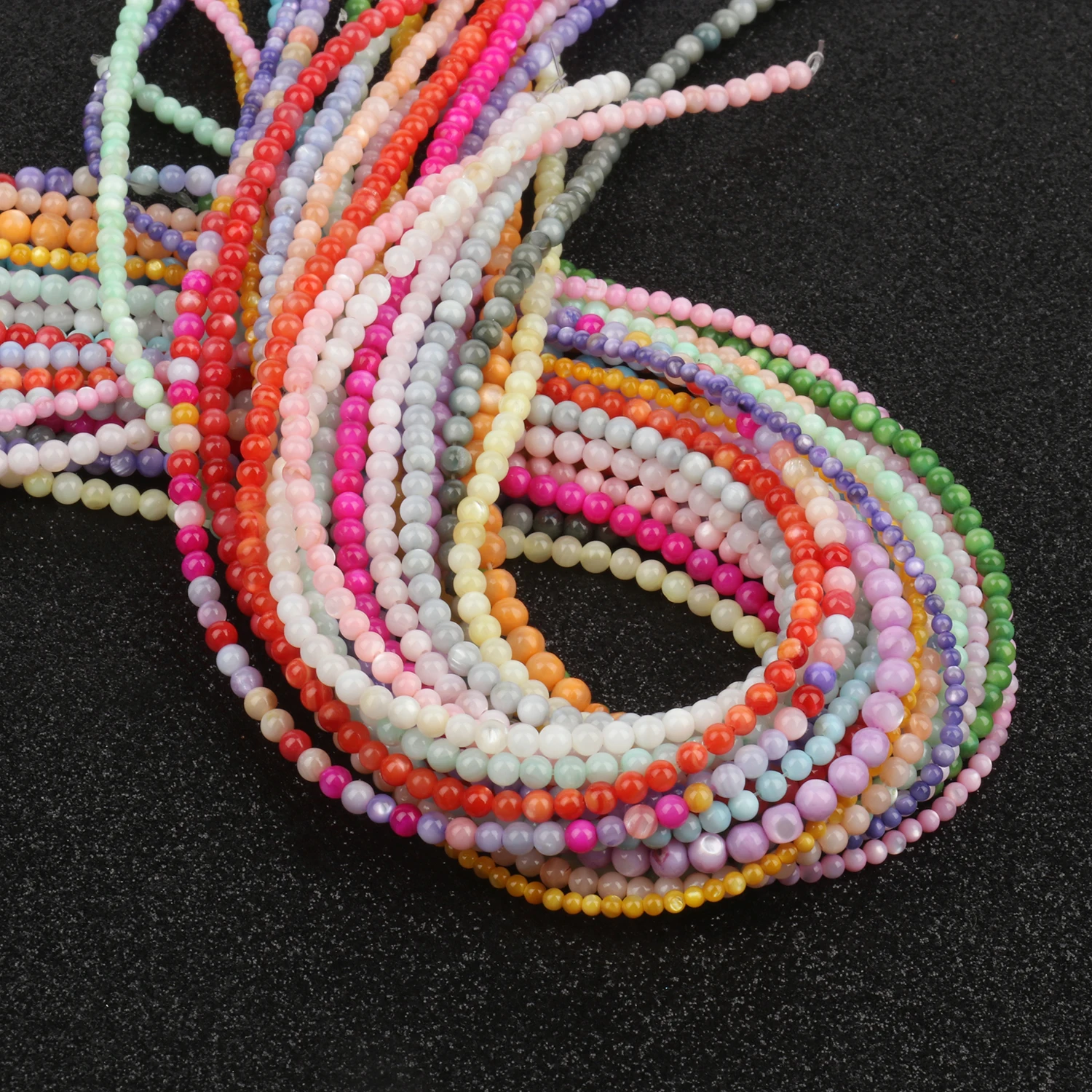 Wholesale Small Size 2/3/4mm Round Colored Natural Freshwater Shell Beads For Jewelry DIY Making Bracelet