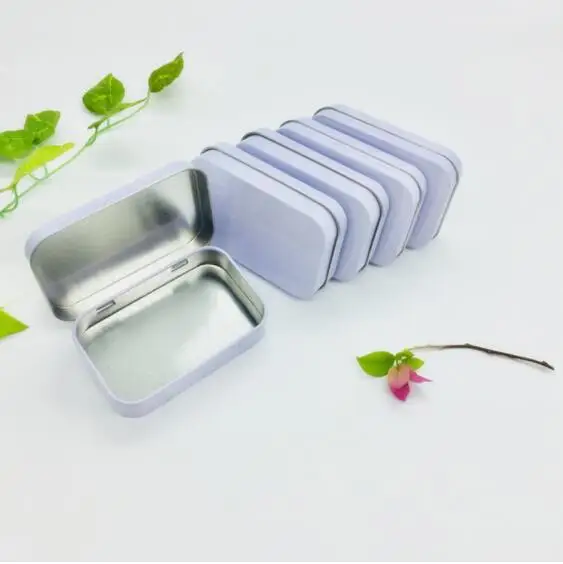 Hot Sale White Matt Small Candy Mint Tin Metal Card Storage Container Hinged Tin Box