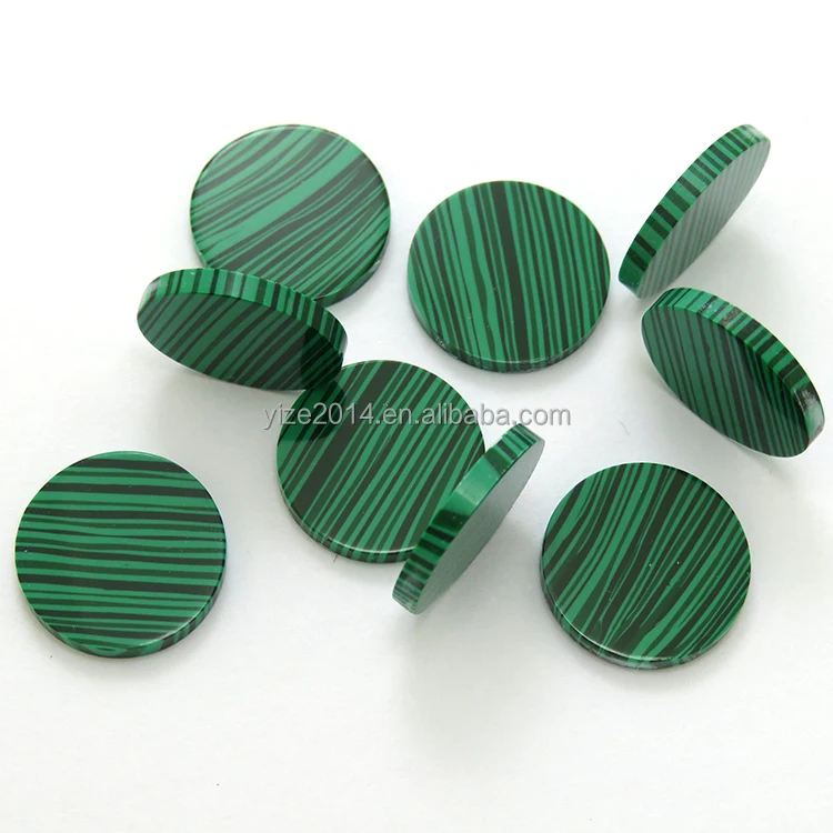 Fancy flat back disc round 15 mm gemstone flat beads malachite stone price synthetic malachite sheets for jewelry making