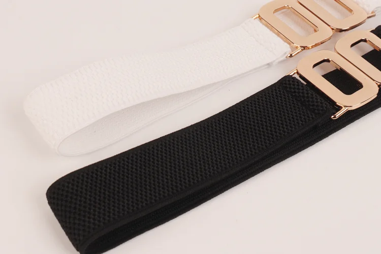 Popular Versatile Lady Black White Solid Color Elastic Small Belt Belt to Buckle Small Waist Seal