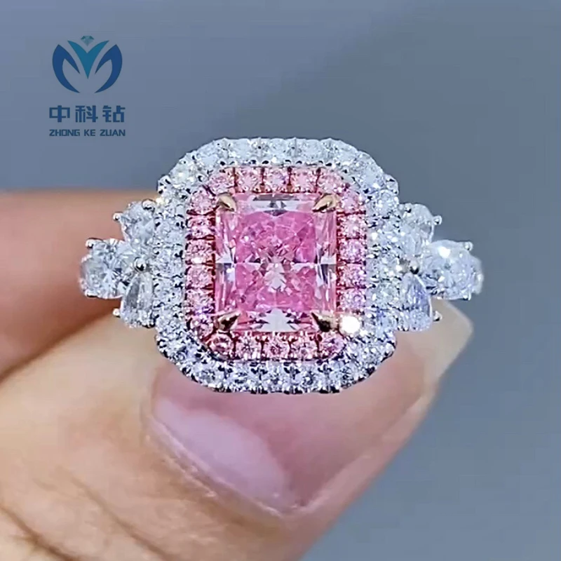 CVD diamond wholesale 1.13ct radiant Pink diamond ring HPHT high pressure  temperature and high pressure environment to grow