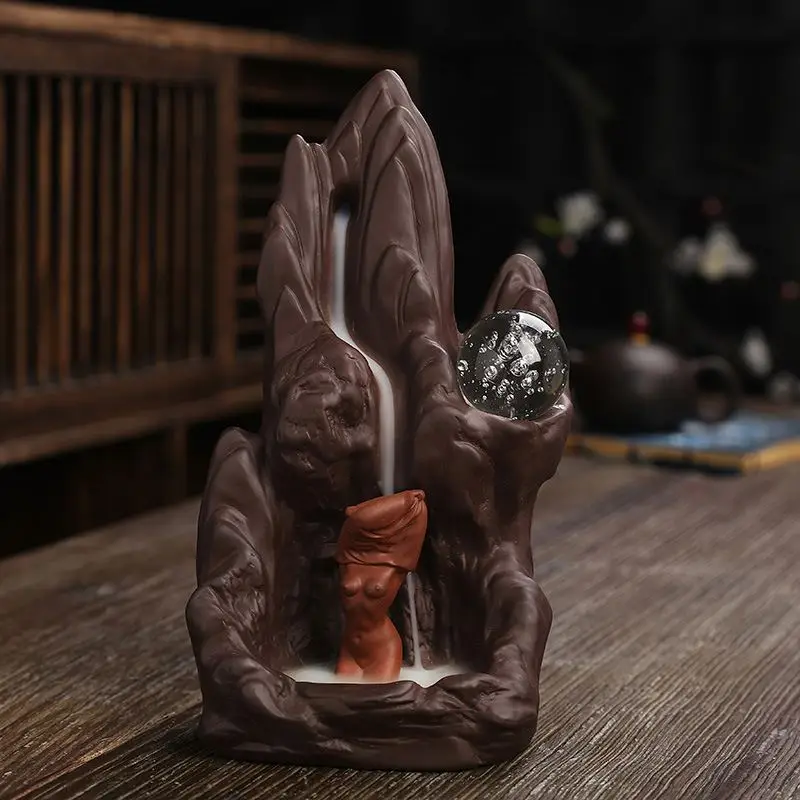 Porcelain waterfall Home lotus Creative fountain smoke stick Buddha Hand Backflow Incense Burner Ceramic Censer Holder Waterfall