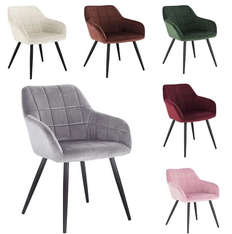 Роскошная мебель для столовой Nordic Velvet металлические ножки обеденный стул с подлокотниками