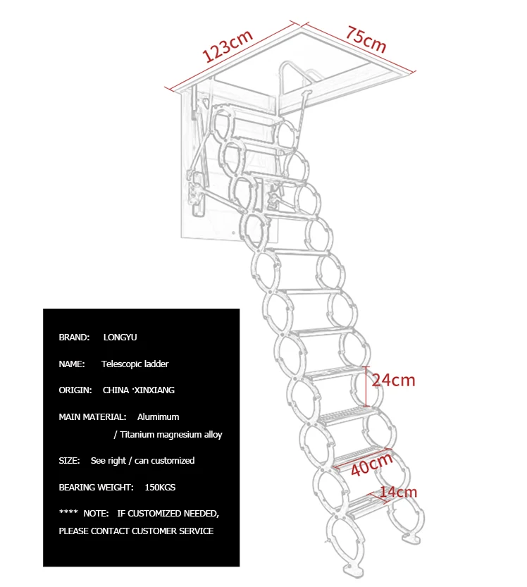 Manual and Electric ladder Factory price Safety Household Attic Ladder With Handrail