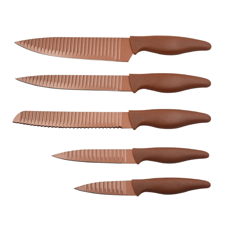 Color Non-stick double wave blades 5-PCS Stainless steel chef kitchen knife set