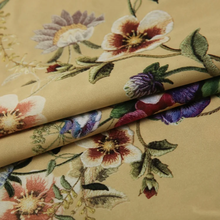Free sample 150CM flower pattern polyester and spandex printed imitated silk fabric