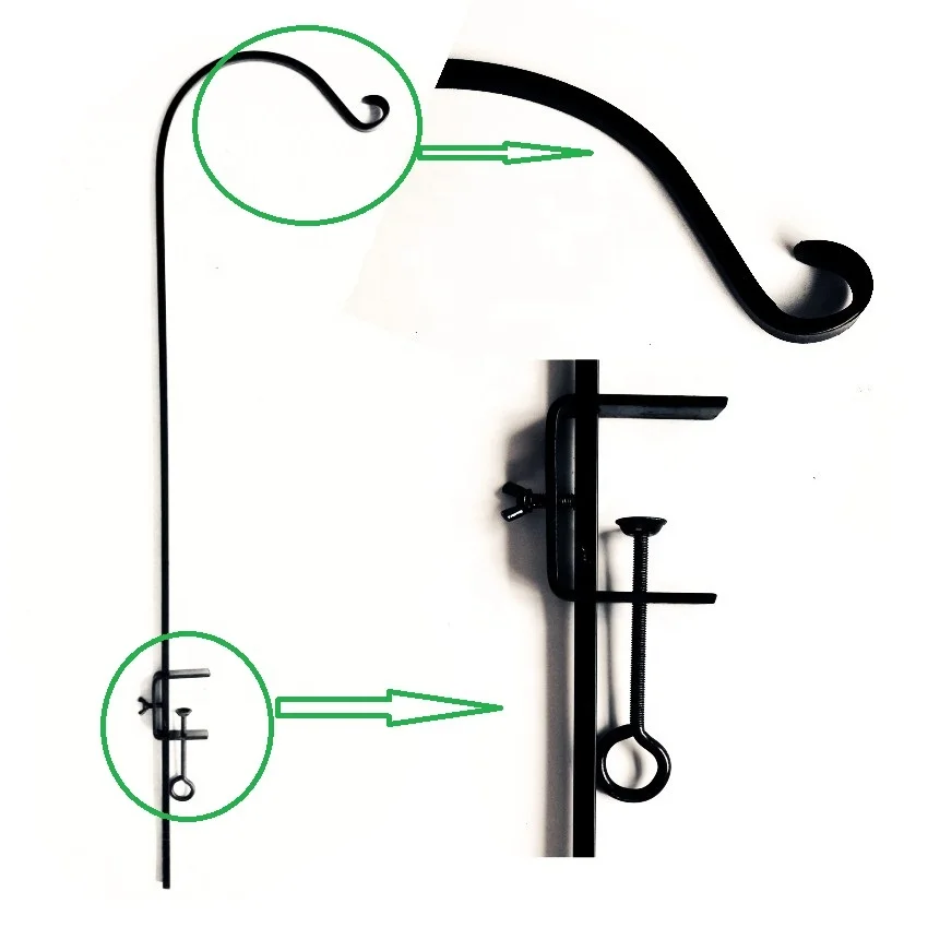 Forged Solid Iron Decorative Garden Shepherds Hook Heavy Duty Wrought steel Bird Feeder Hanger Basket  Wall Plant Bracket